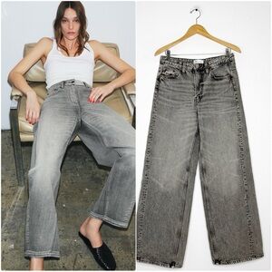 Zara High Rise Wide Leg Jeans Gray Denim Size 4 Cotton
